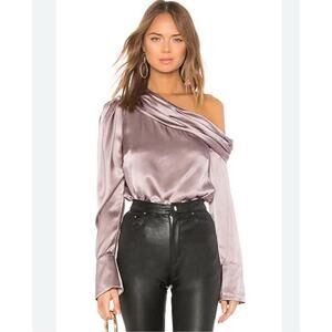 AMUR Mauve Satin One-Shoulder Blouse
